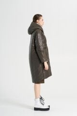 BiBi 2332 Desenli Parlak Kumaş Kahverengi Kadın Mont