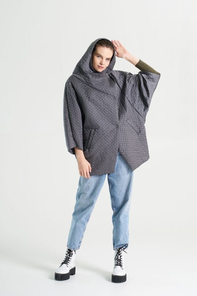 BiBi 2006 Yarasa Kol Gri Kadın Mevsimlik Ceket