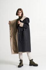 BiBi 2238 Bej-Siyah Kadın Uzun Mevsimlik Ceket