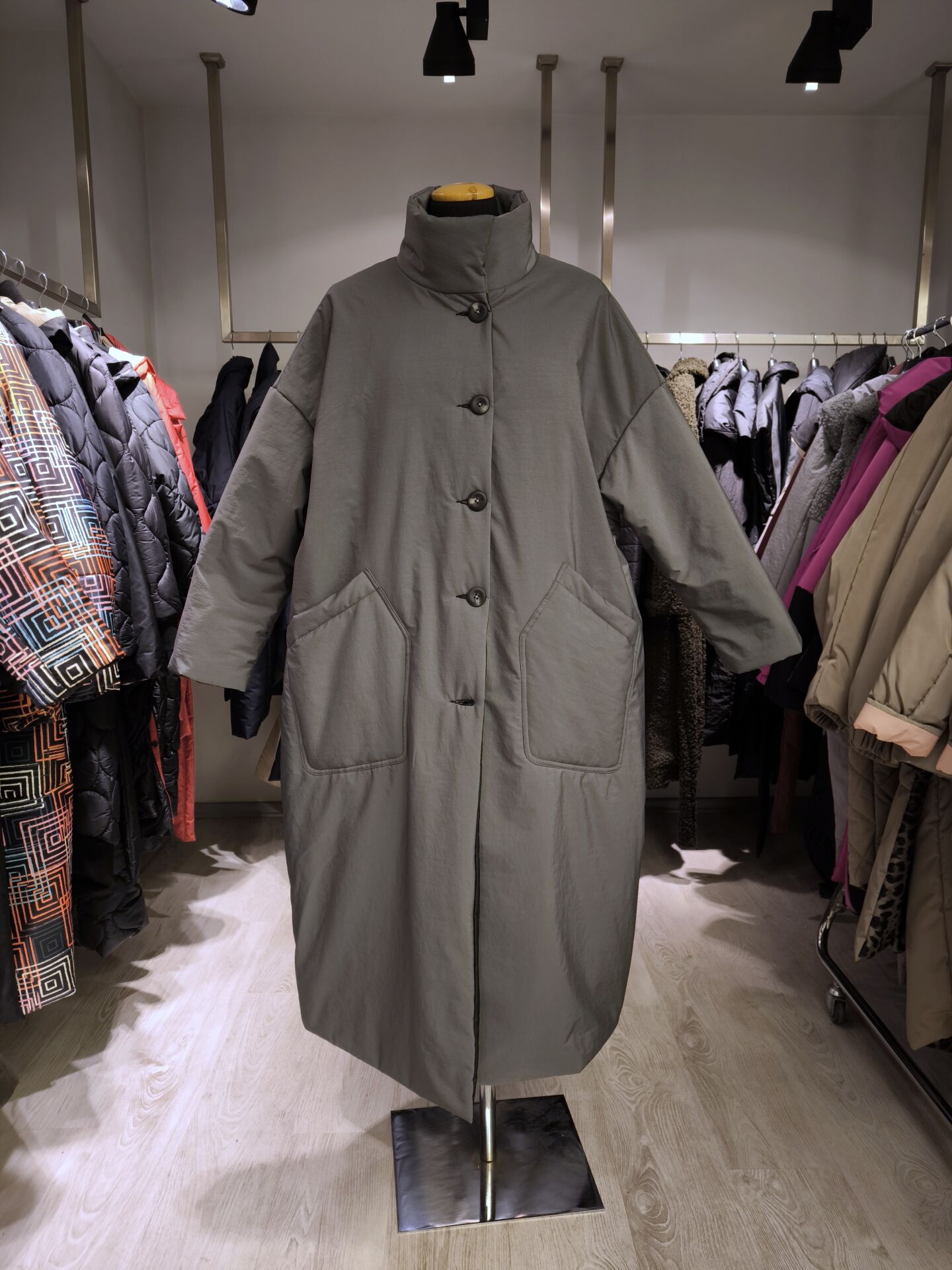 BiBi 2634  Gri Oversize Uzun Kaban Mont