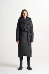 BiBi 2024 Belden Kuşaklı Siyah Uzun Mont