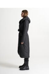 BiBi 2024 Belden Kuşaklı Siyah Uzun Mont