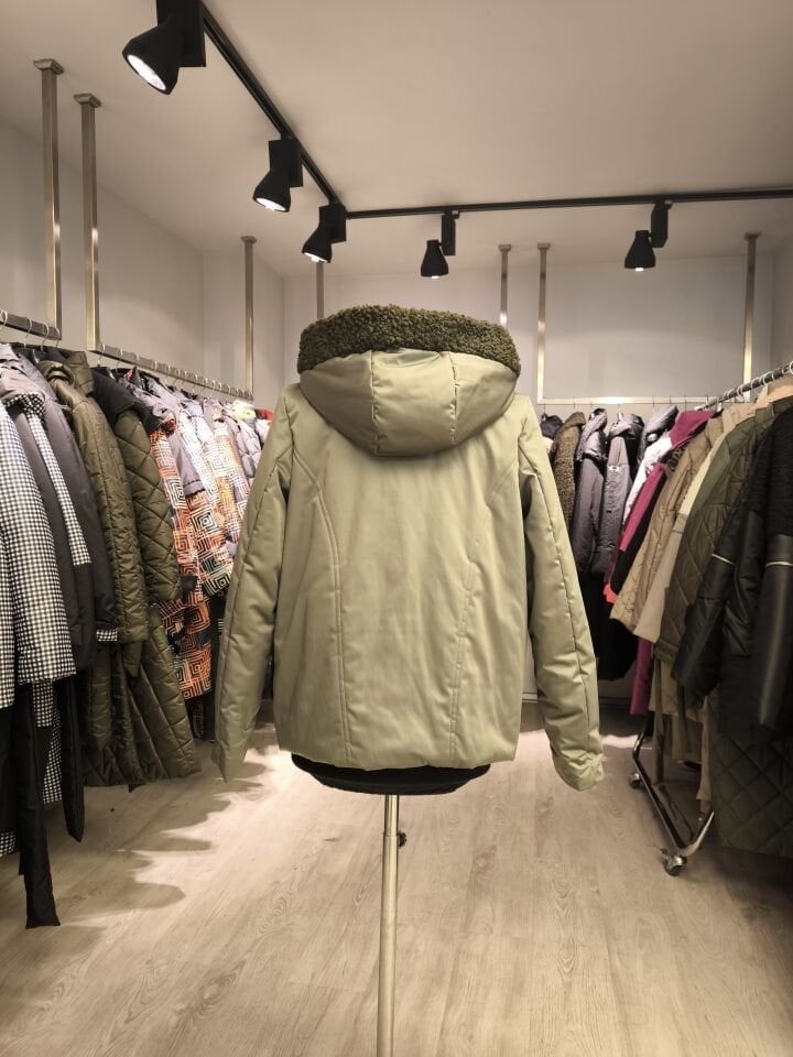 BiBi 2572  Yeşil Teddy Cep Detaylı Kısa Mont