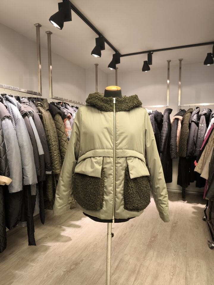 BiBi 2572  Yeşil Teddy Cep Detaylı Kısa Mont