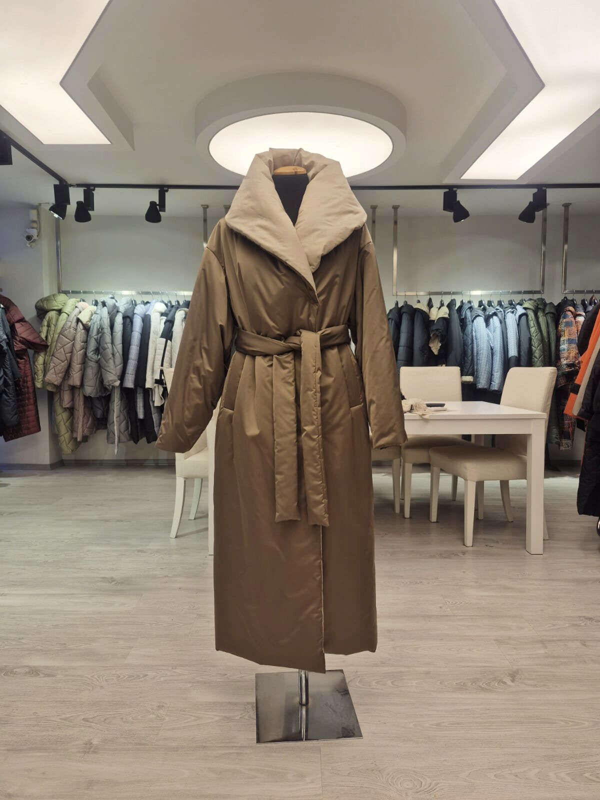 BiBi 2386 Şal Yaka kahverengi Uzun Mont