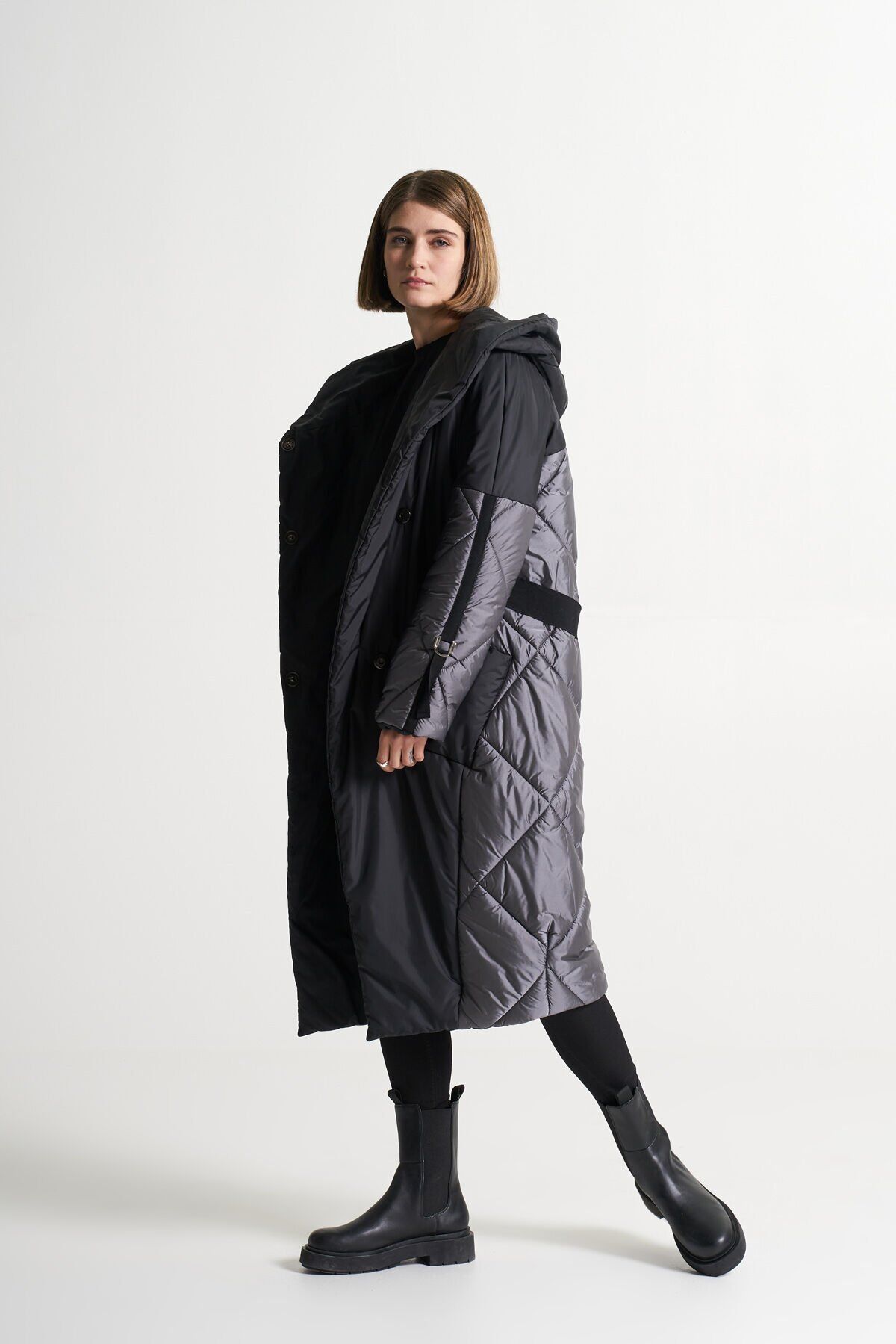 BiBi 2214 GRİ VE SİYAH TOKA DETAYLI UZUN MONT