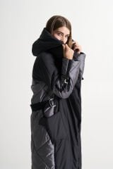 BiBi 2214 GRİ VE SİYAH TOKA DETAYLI UZUN MONT