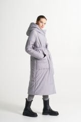 BiBi 2026  Belden Kuşaklı Gri Uzun Mont