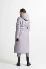 BiBi 2026  Belden Kuşaklı Gri Uzun Mont