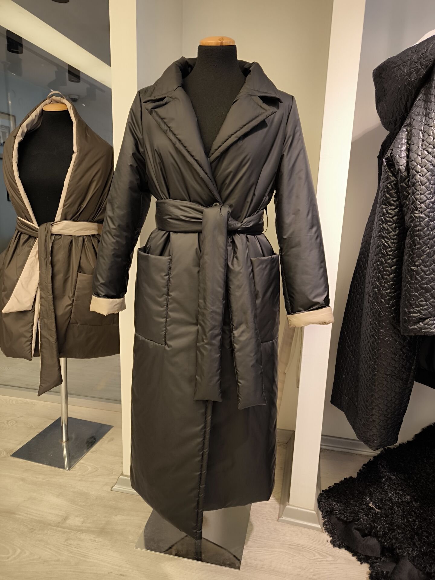 BiBi 2646 Kırlangıç Yaka siyah Uzun Mont