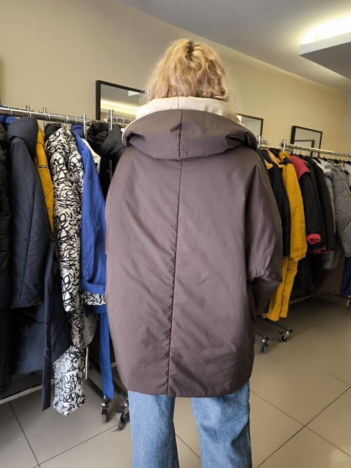 2096/k  Kahverengi Kapşonlu Kısa Kadın Mont