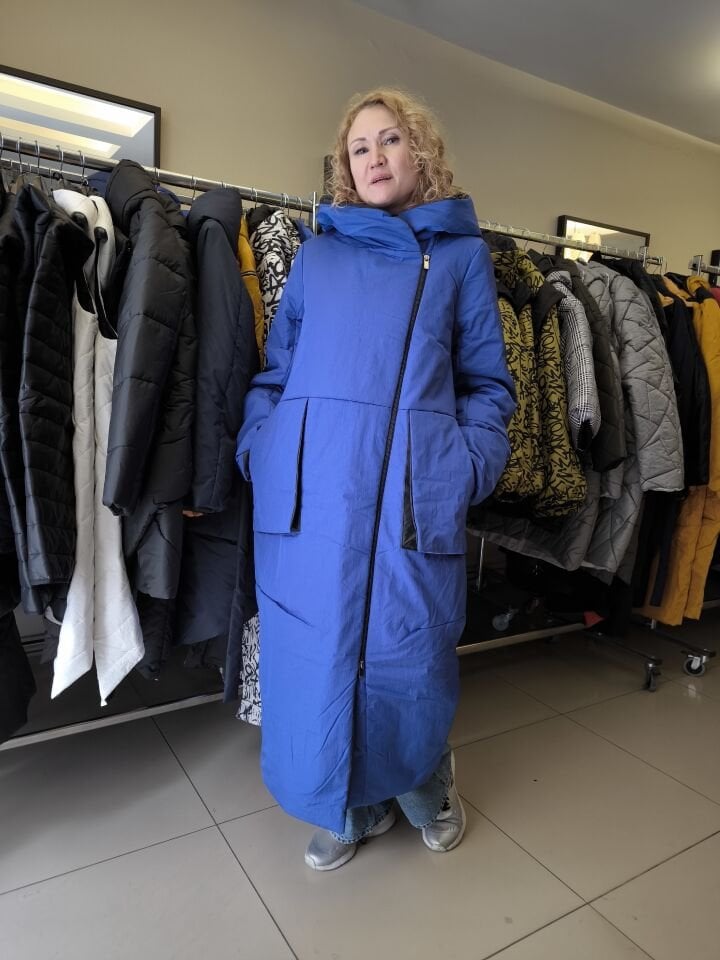 BiBi 2296 Tam Boy Mavi Uzun Kadın Mont