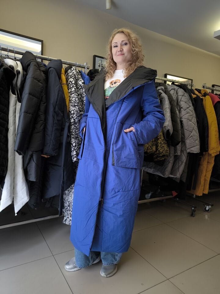 BiBi 2296 Tam Boy Mavi Uzun Kadın Mont