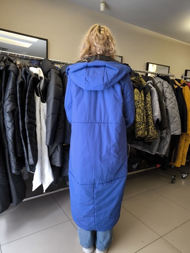 BiBi 2296 Tam Boy Mavi Uzun Kadın Mont