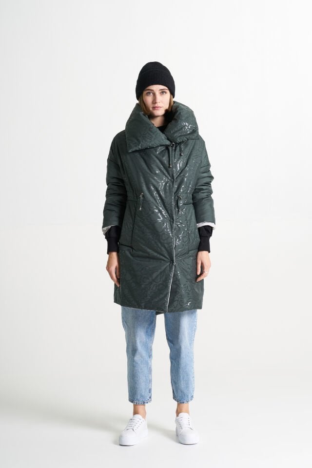 BiBi 2272m Desenli ve Parlak Kumaşlı Yeşil Kadın mont