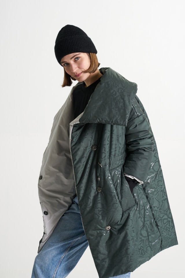 BiBi 2272m Desenli ve Parlak Kumaşlı Yeşil Kadın mont