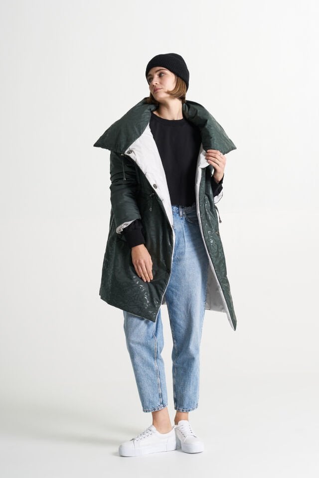 BiBi 2272m Desenli ve Parlak Kumaşlı Yeşil Kadın mont