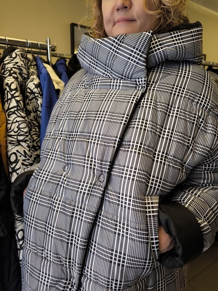 BiBi 2094/k Siyah Beyaz Kareli Uzun Mont