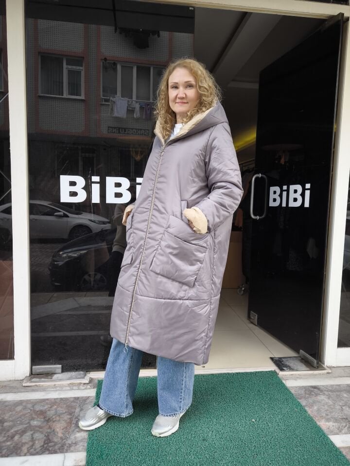 BiBi 2116 Vizon Renk Uzun Kadın Mont