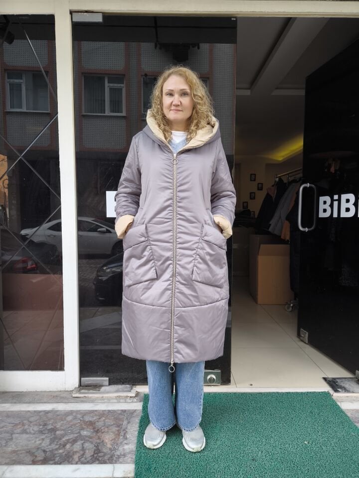 BiBi 2116 Vizon Renk Uzun Kadın Mont