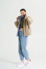 BiBi 2098 Çift Taraflı Lila-Bej Kısa Kadın Mont