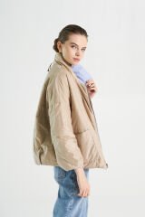 BiBi 2098 Çift Taraflı Lila-Bej Kısa Kadın Mont