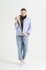 BiBi 2098 Çift Taraflı Lila-Bej Kısa Kadın Mont