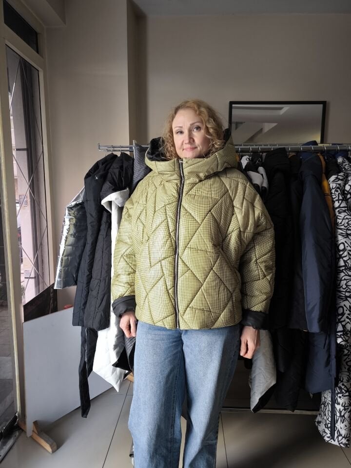 BiBi 2312 Yeşil Geometrik kapitone Kısa Mont