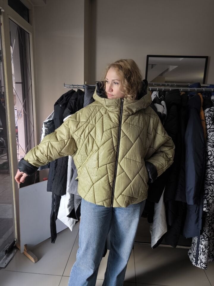 BiBi 2312 Yeşil Geometrik kapitone Kısa Mont