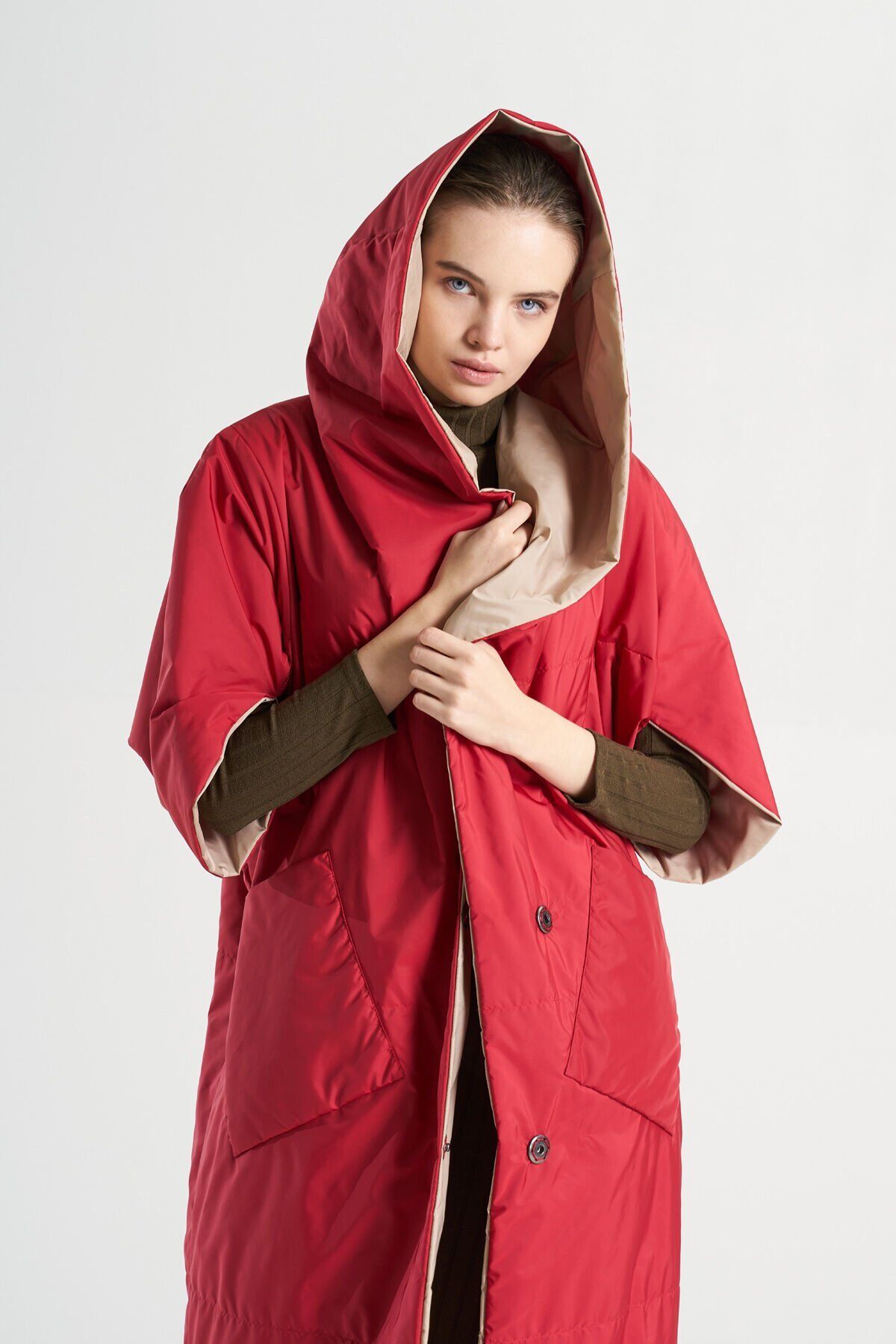 BiBi 2066c Çift Taraflı Kırmızı Kadın Mevsimlik Ceket