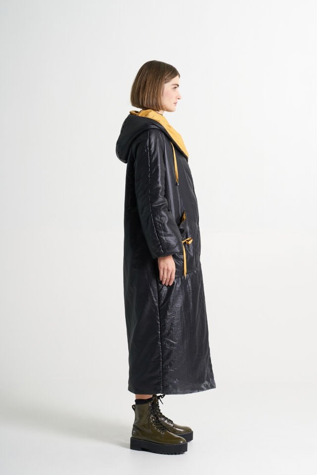 BiBi 2268 Yama Cep Detaylı Sarı-Siyah Uzun Mont