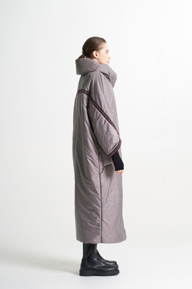 BiBi 2280 Şerit Detaylı Gri Uzun Mont