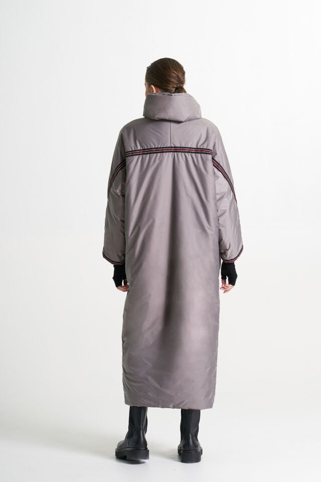 BiBi 2280 Şerit Detaylı Gri Uzun Mont