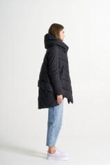 BiBi 2140 Asimetrik Kesim Detaylı Siyah Kadın Mont