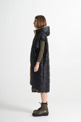 BiBi 2094y Sarı İç Renk Detaylı Siyah Uzun Mont Yelek