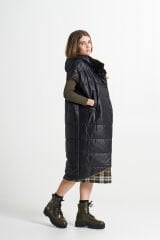 BiBi 2094y Sarı İç Renk Detaylı Siyah Uzun Mont Yelek