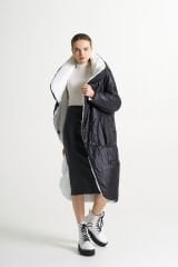 BiBi 2278 İçi Beyaz Yüksek Hakim Yakalı Uzun Siyah Mont