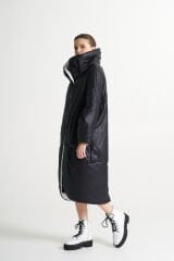 BiBi 2278 İçi Beyaz Yüksek Hakim Yakalı Uzun Siyah Mont