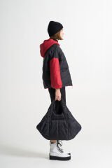 BiBi 2098k Kolları ve Kapşonu Kırmızı Siyah Mont