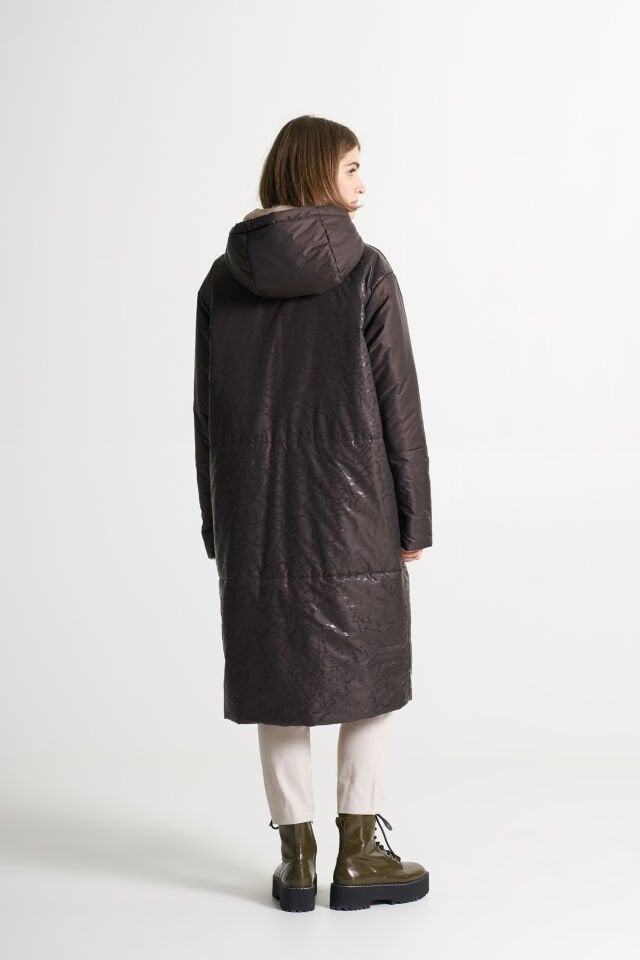 BiBi 2238k Kahverengi Parlak Kumaş Kadın Uzun Mont