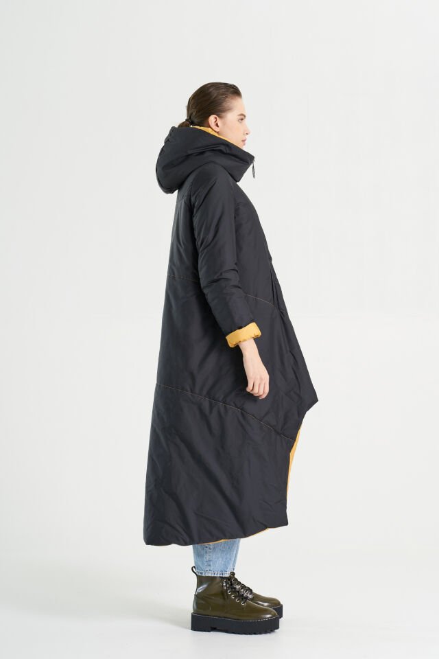 BiBi 2128u Önü Kısa Arkası Uzun Siyah Kadın Mont