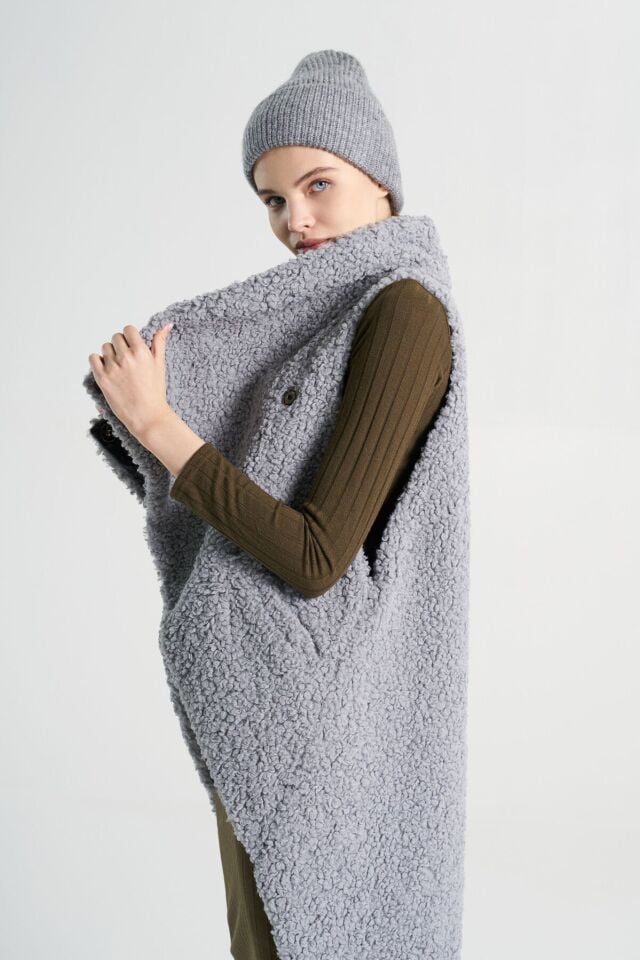 BiBi 2346y Teddy Kumaş Asimetrik Kadın Yelek