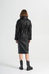 BiBi 2272k Belden Büzgülü Siyah Kısa Mont