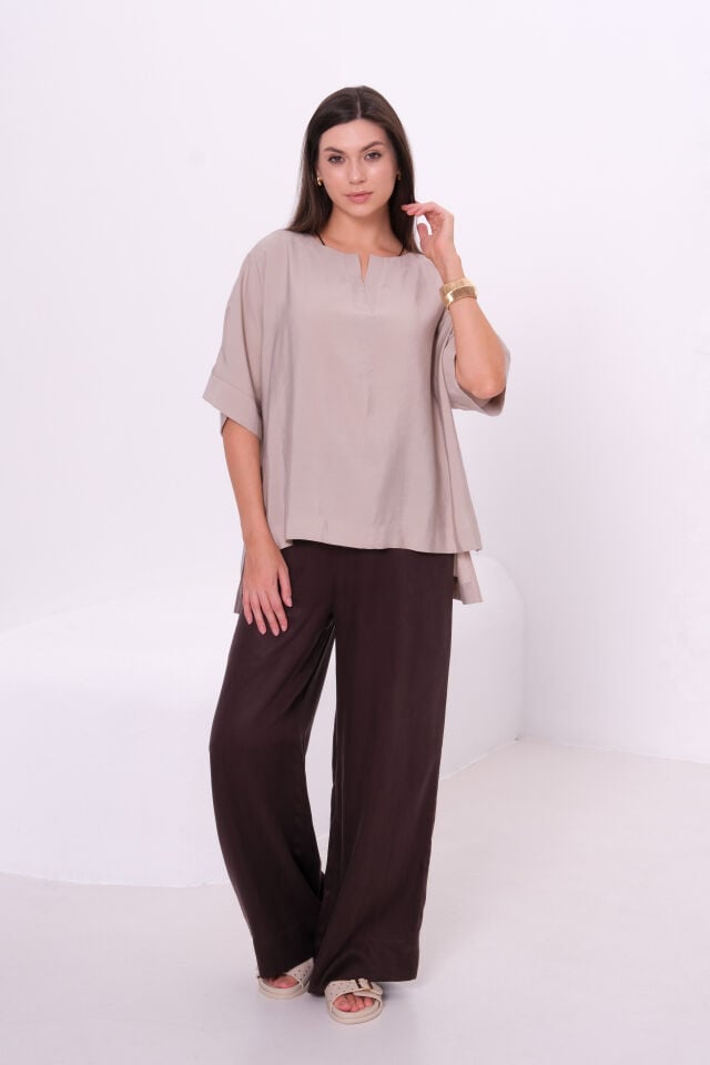 BiBi %100 Keten Bluz & Palazzo Pantolon Takım