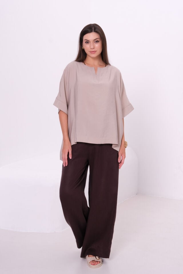 BiBi %100 Keten Bluz & Palazzo Pantolon Takım
