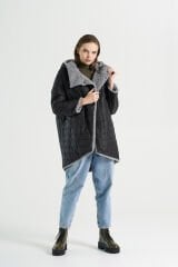 BiBi 2094kc Gri Teddy Kumaşlı Çift Taraflı Kadın Mont