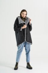 BiBi 2094kc Gri Teddy Kumaşlı Çift Taraflı Kadın Mont