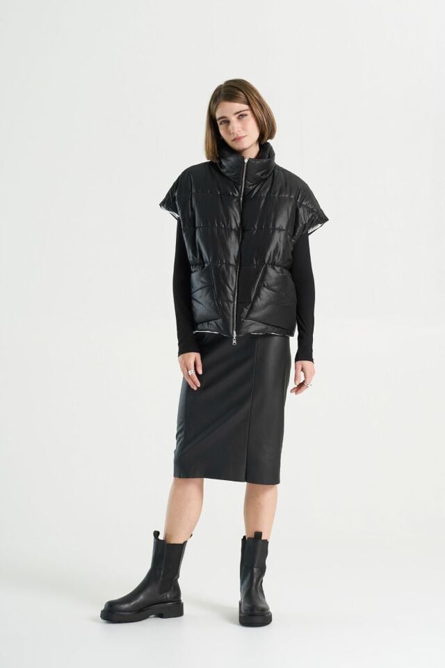 BiBi 2098y Siyah-Beyaz Çift Taraflı Kadın Kısa Mont Yelek