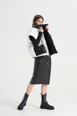 BiBi 2098y Siyah-Beyaz Çift Taraflı Kadın Kısa Mont Yelek