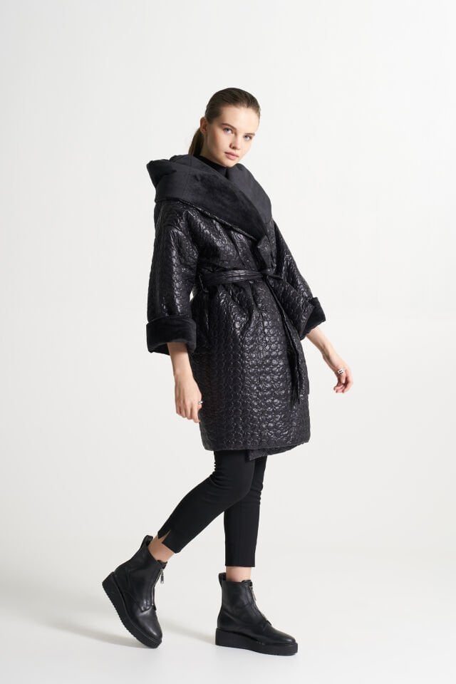 BiBi 2310 Kadife Detaylı Şal Yakalı Mevsimlik Kadın Ceket